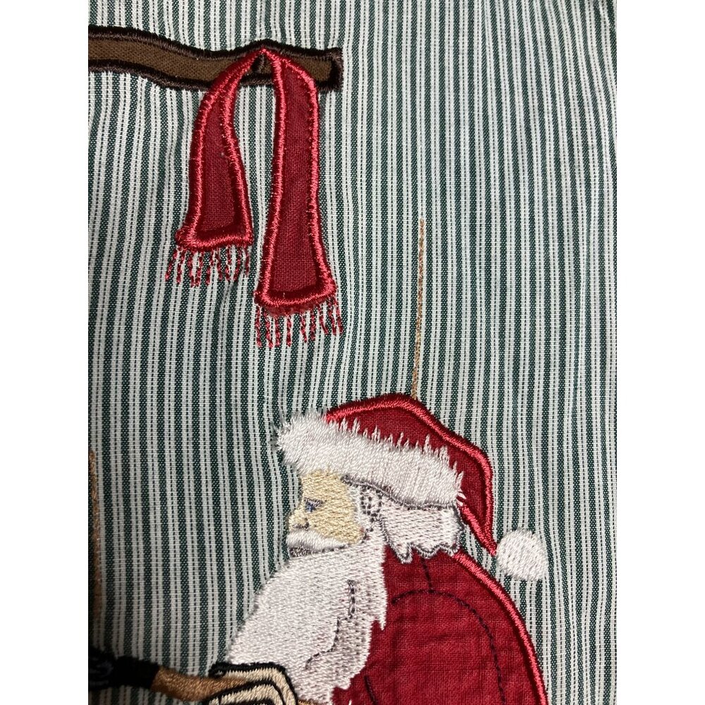 Karen Scott Christmas Embroidered Button-Up Shirt Santa Toys Green Striped - Picture 5 of 10